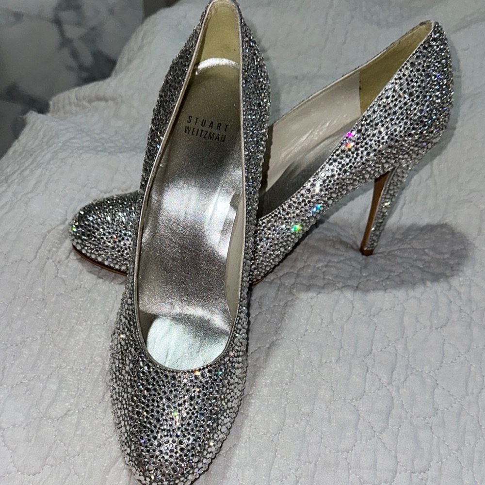 Stuart Weitzman Silver Swarovski Pumps sz 10